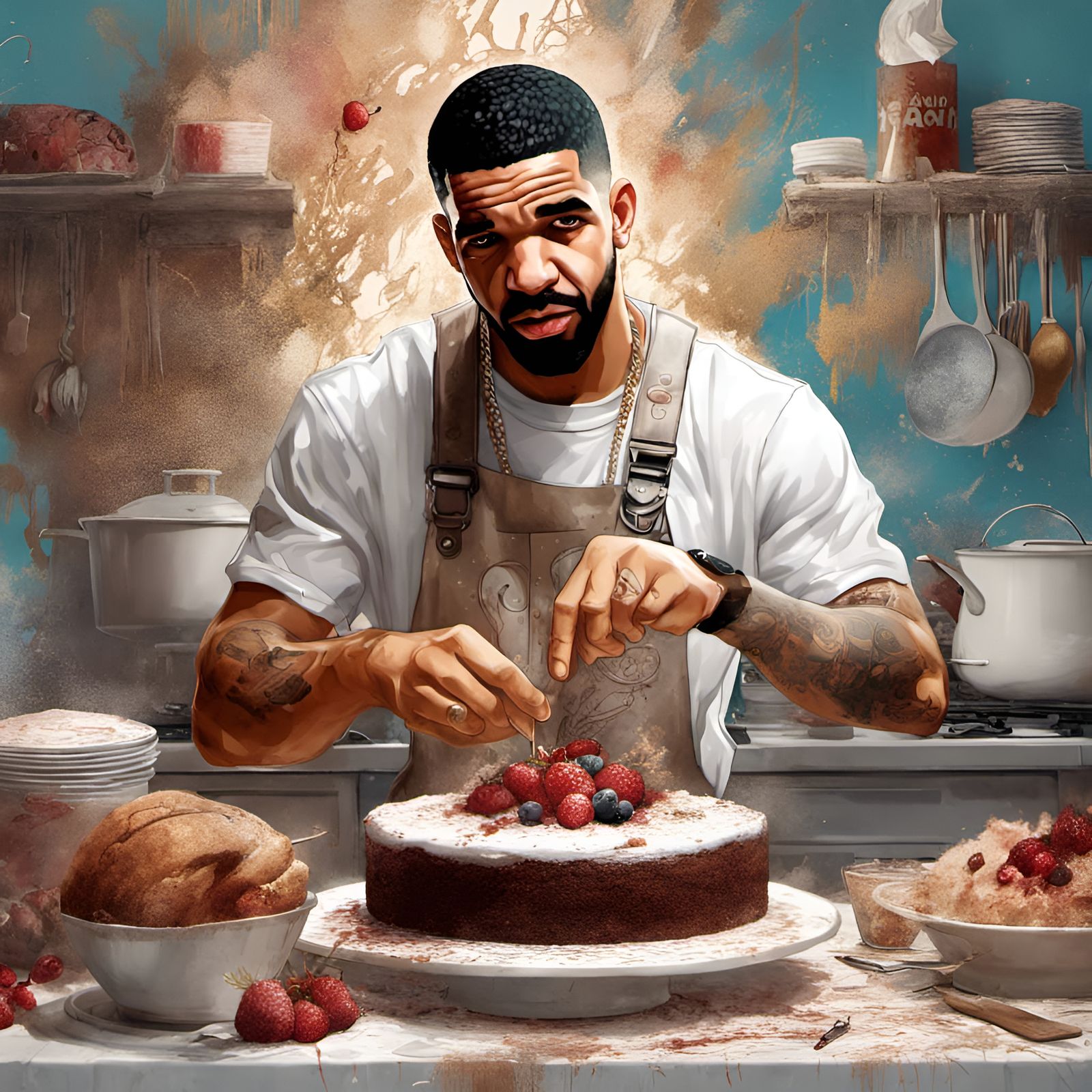 Drake Bakes a Cake: Digital Illustration in 8k