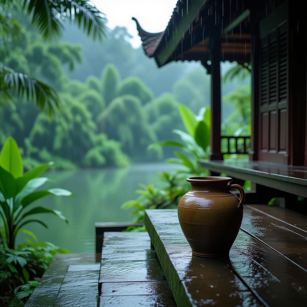 Earthen Jar at Malay House in Misty Atmosphere