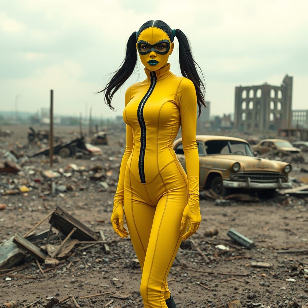 Post-Apocalyptic Cityscape with Mysterious Figure in Yellow ...