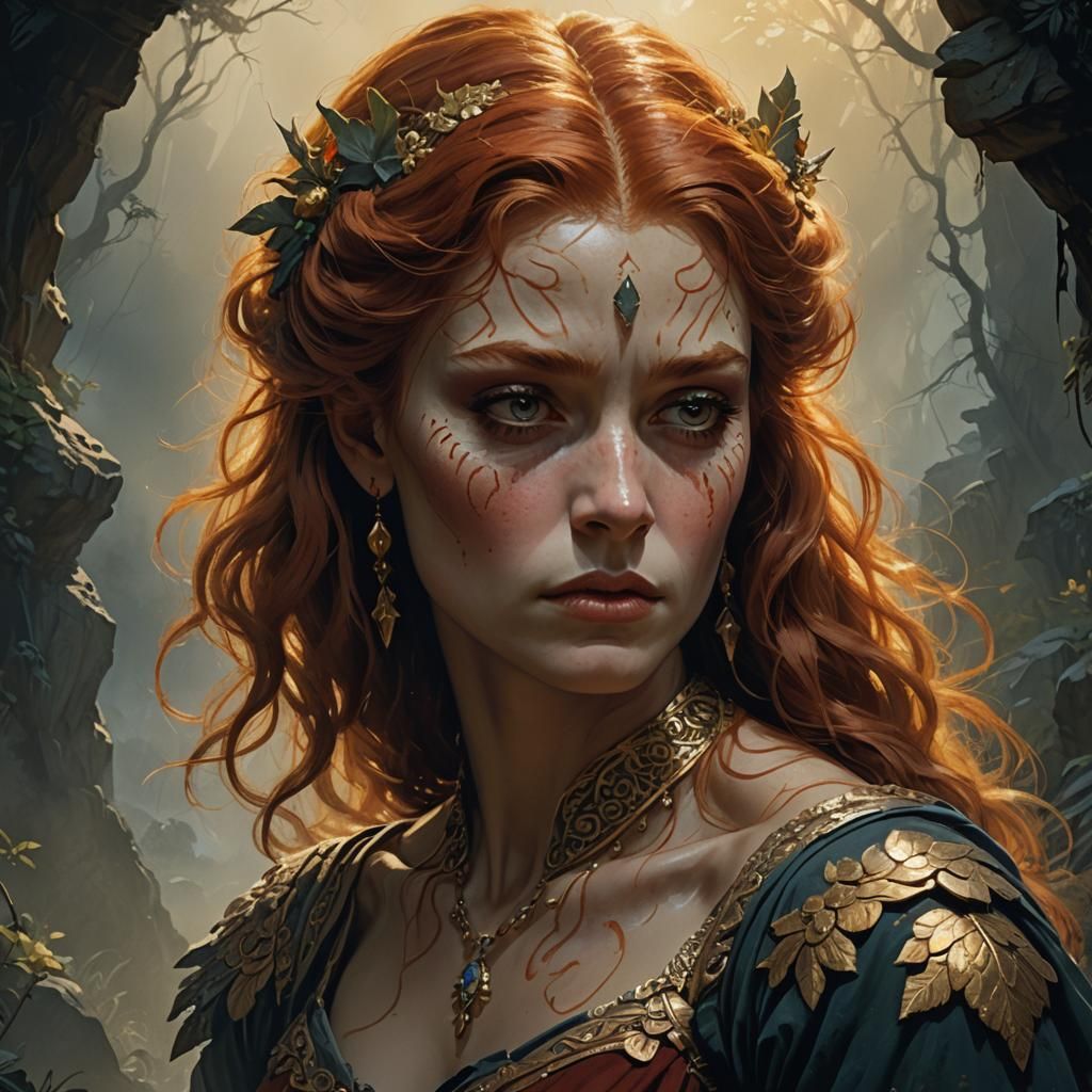 Mournful Lady Portrait in Fantasy Art Style