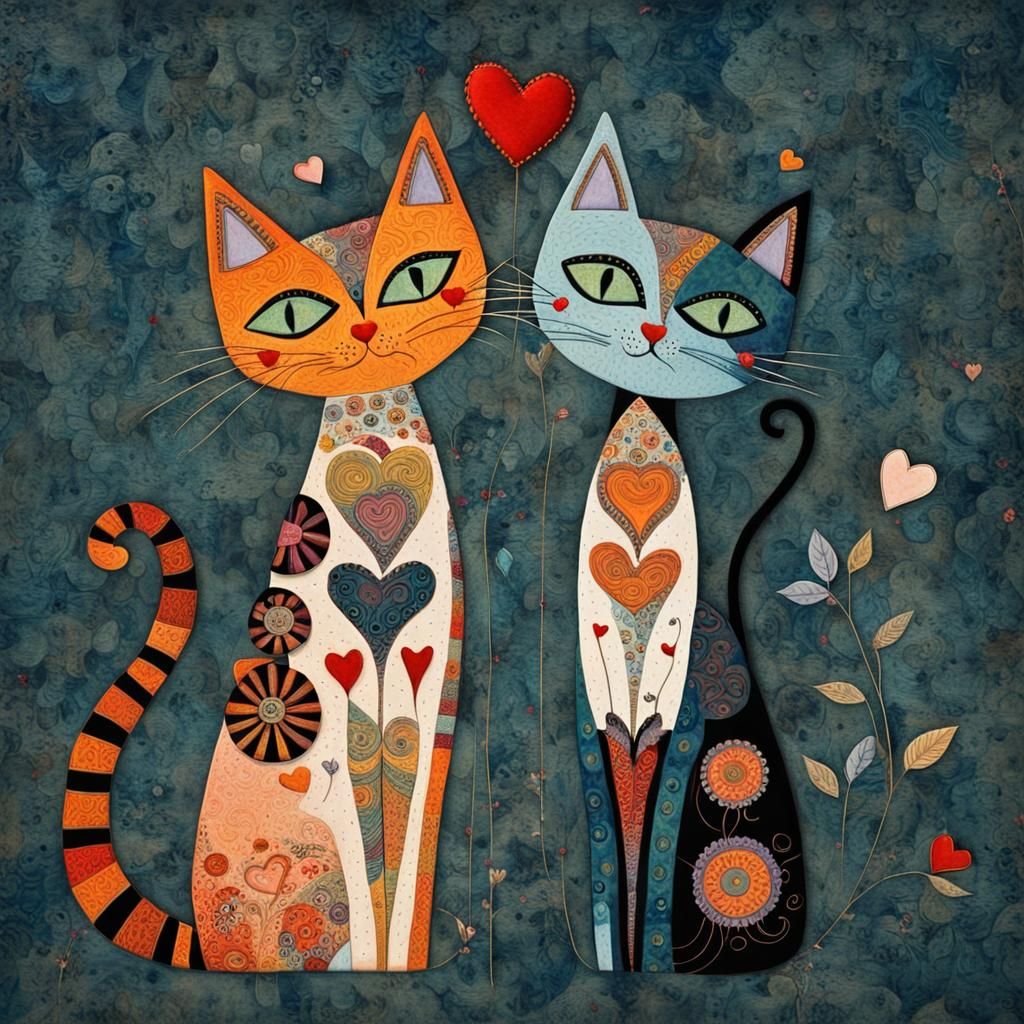 Abstract Cats in Love: A Whimsical 3D Collage