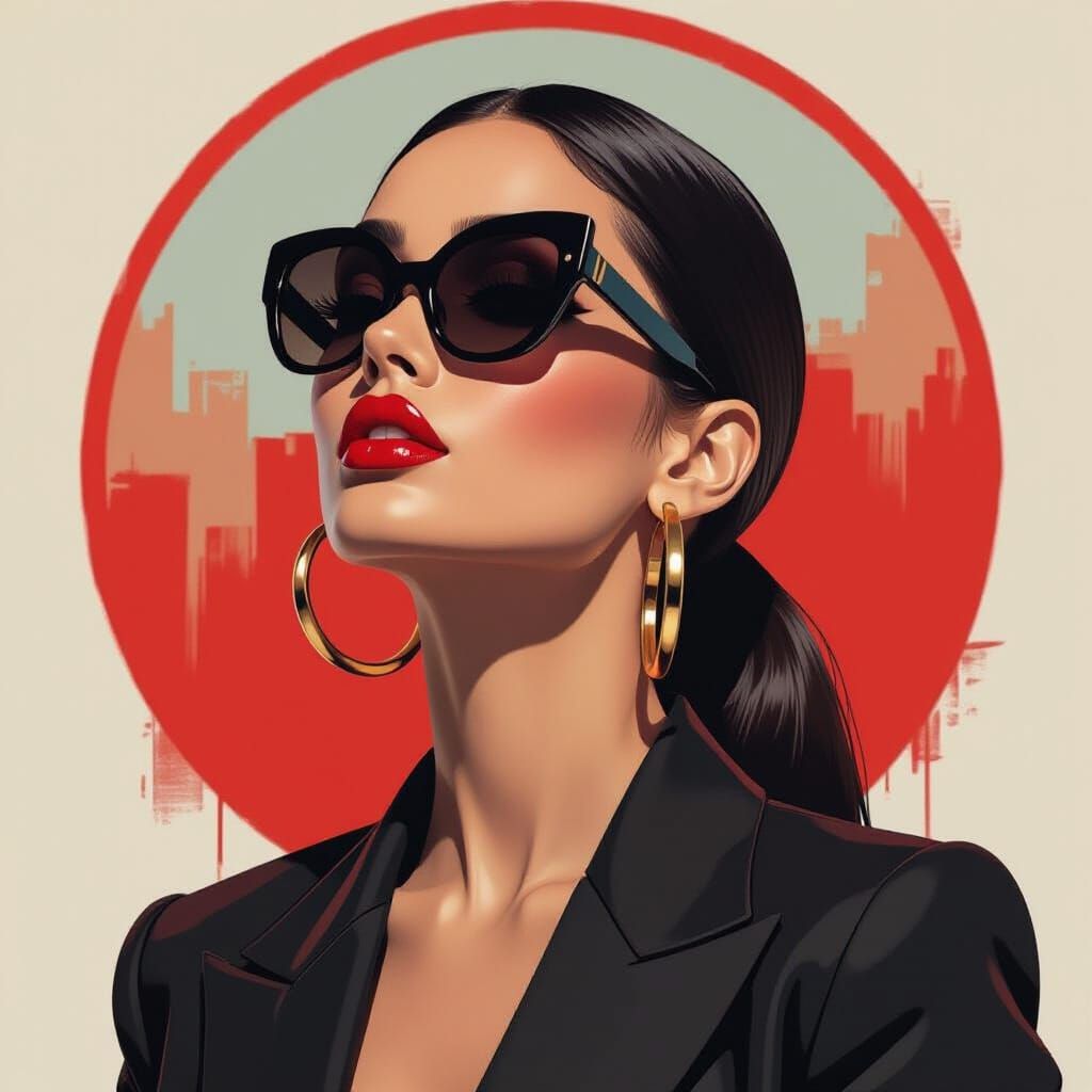 Stylish Woman in Pop Art Neo-Impressionist Portrait
