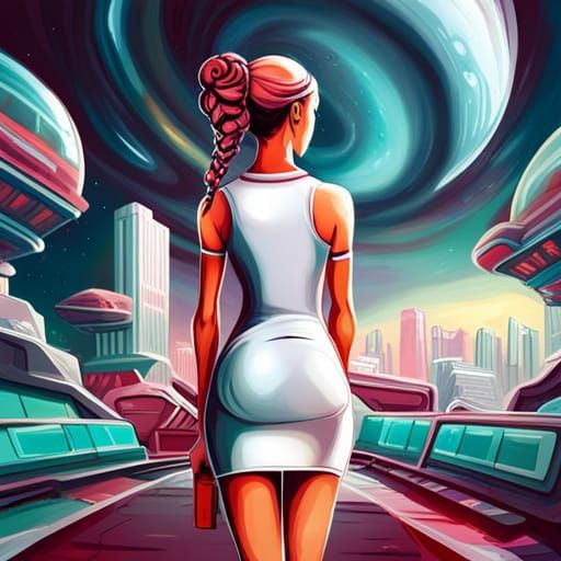 Futuristic Nurse and Alien Spaceship: Graffiti Art