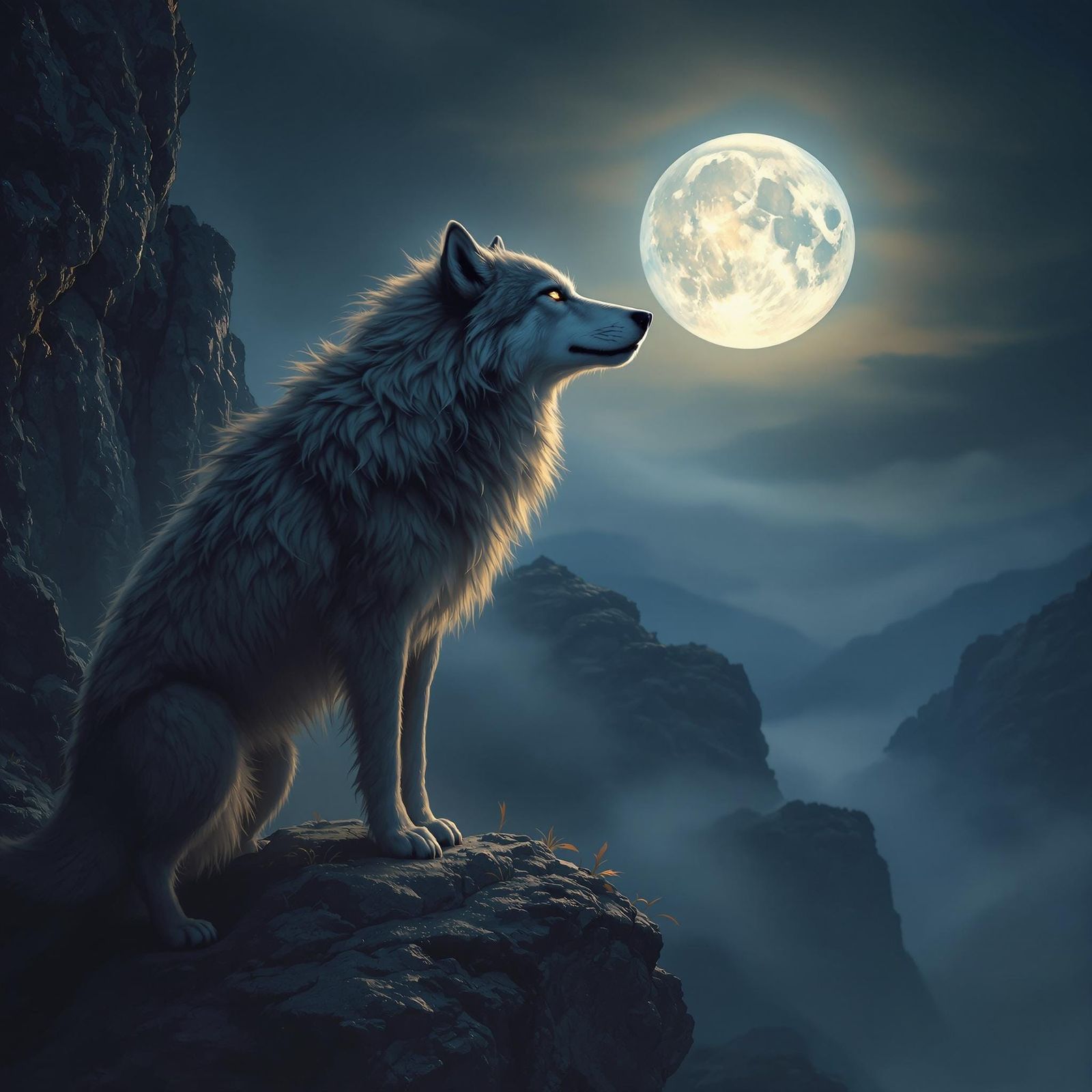 Ethereal Wolf Under Moonlight: Fantasy Concept Art