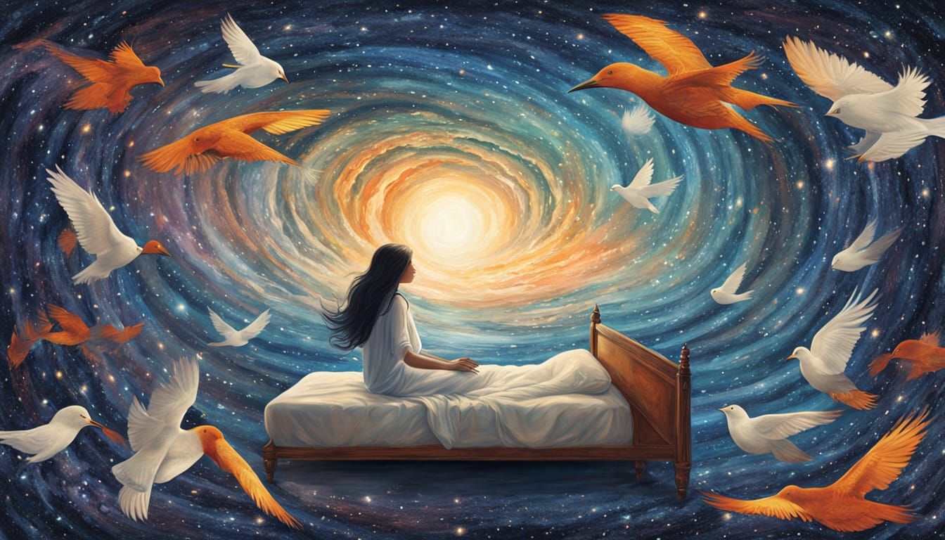 Dreamlike Surrealism: Serene Woman Surrounded by Ethereal Au...