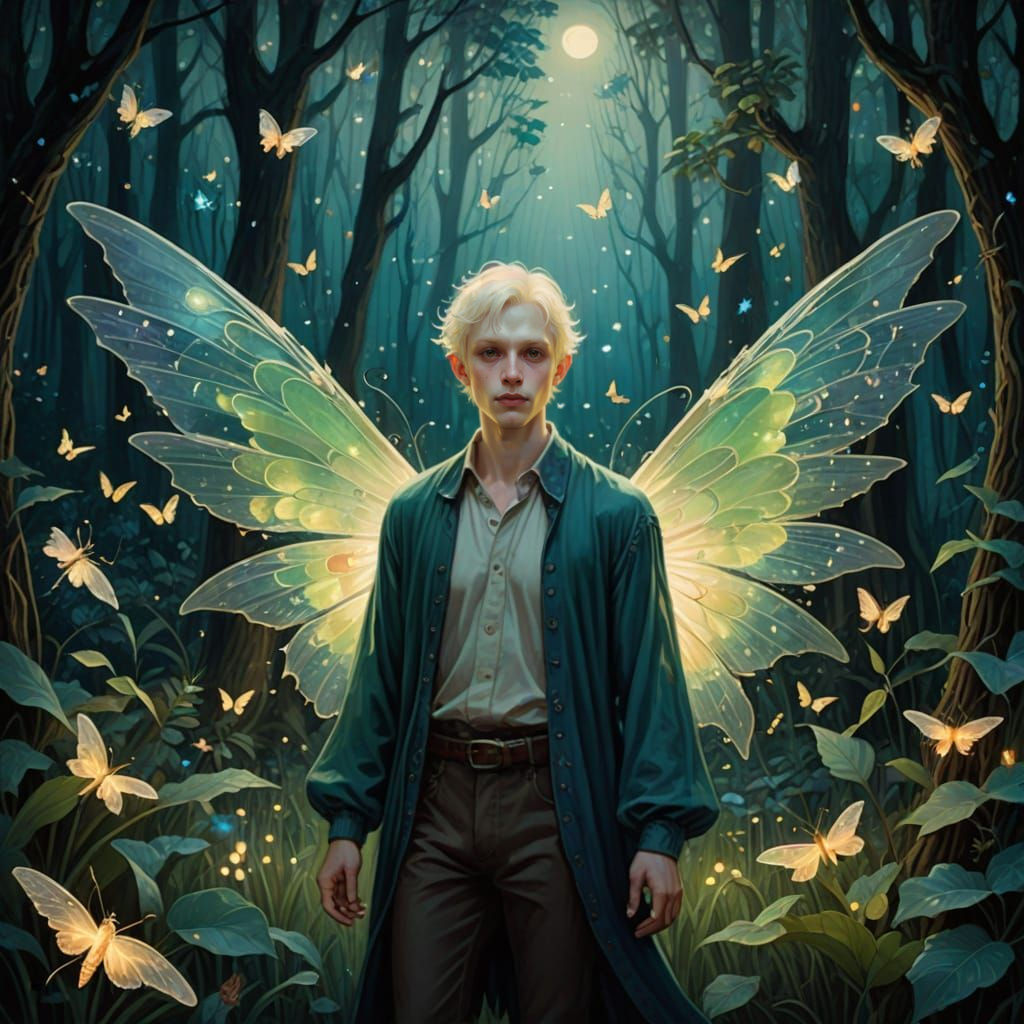 Ethereal Vampire Fairy in Enchanted Forest, Oil on Canvas