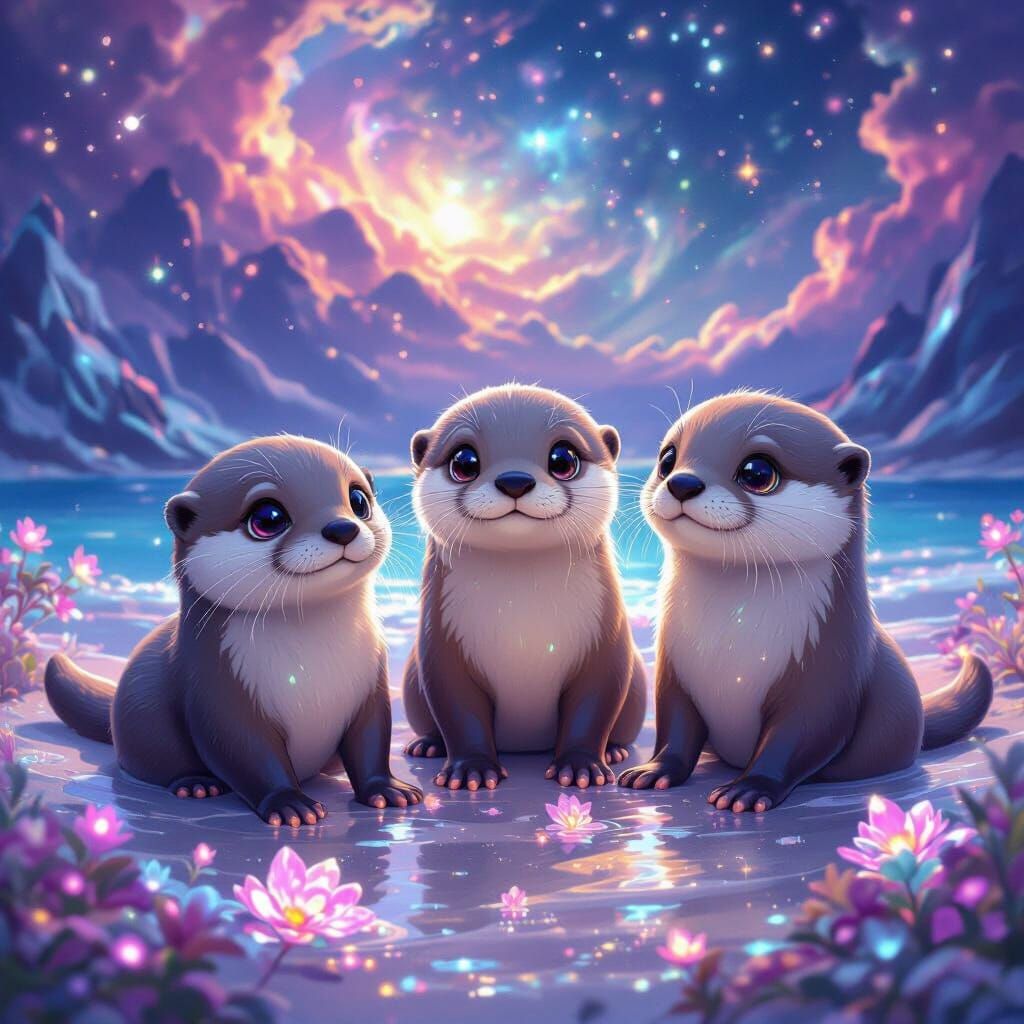 Cute Alien Otters on Crystalline Beach