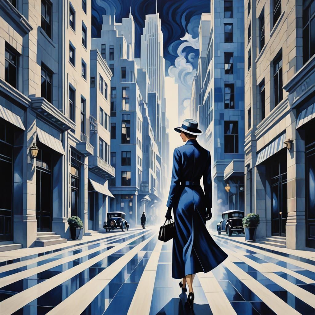 Art Deco City Street with Swirling Patterns