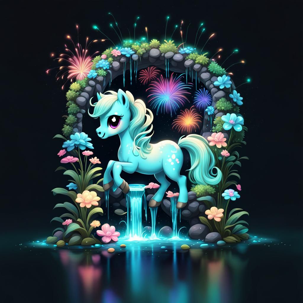 Bioluminescent Pony in Candy Art Garden