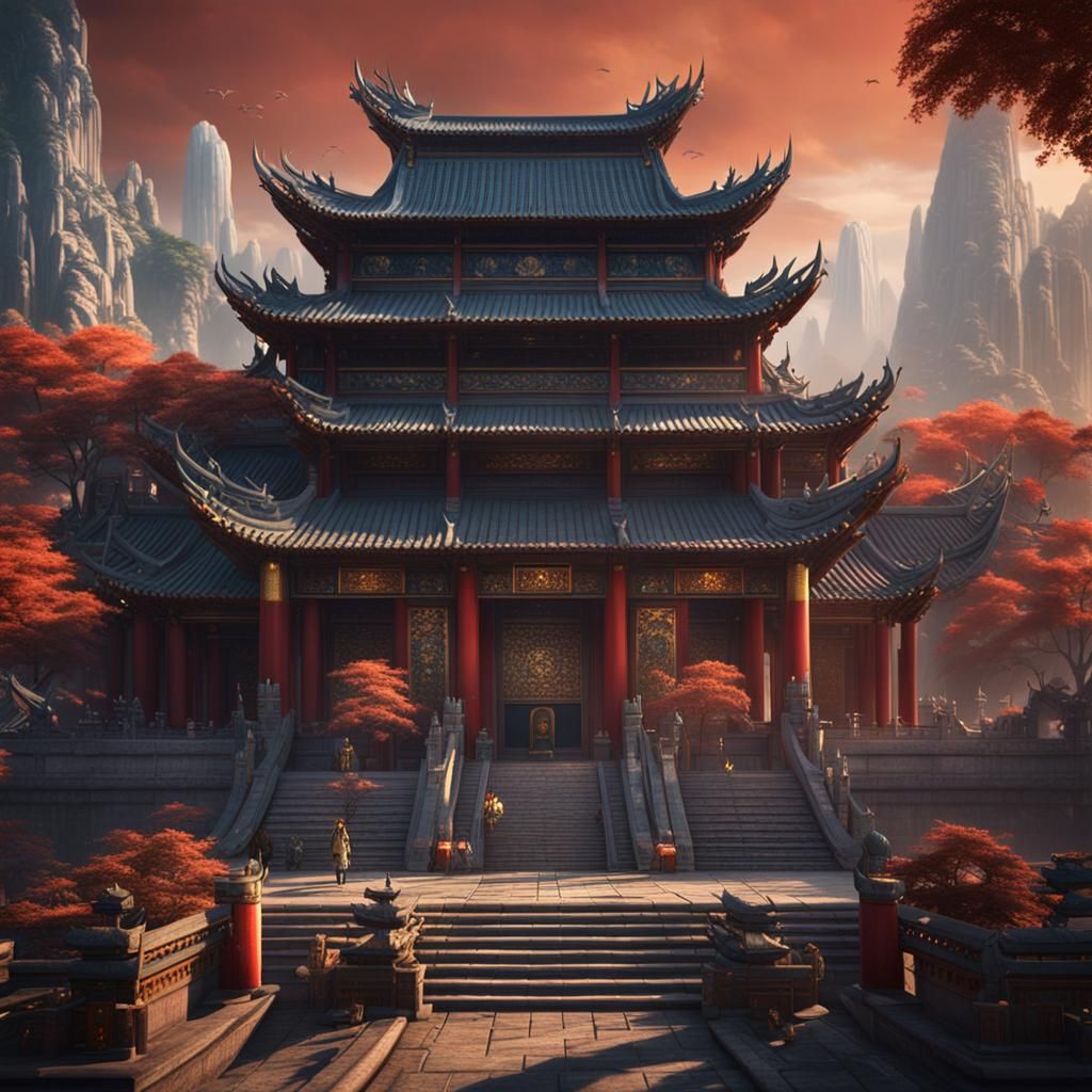 Chinese Temple in Cityscape: Fantasy Concept Art