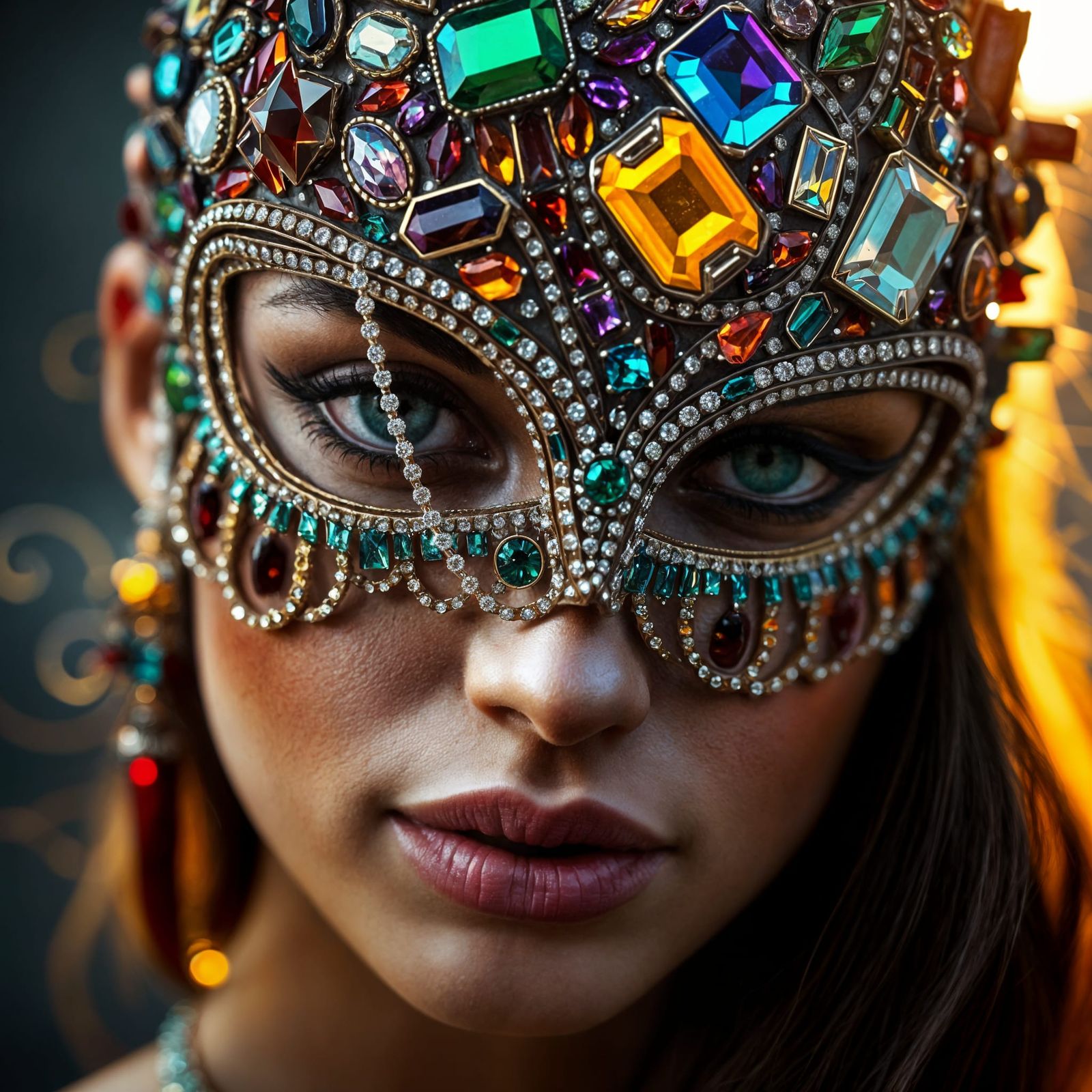 Beautiful Woman in Gemstone Mask Portrait