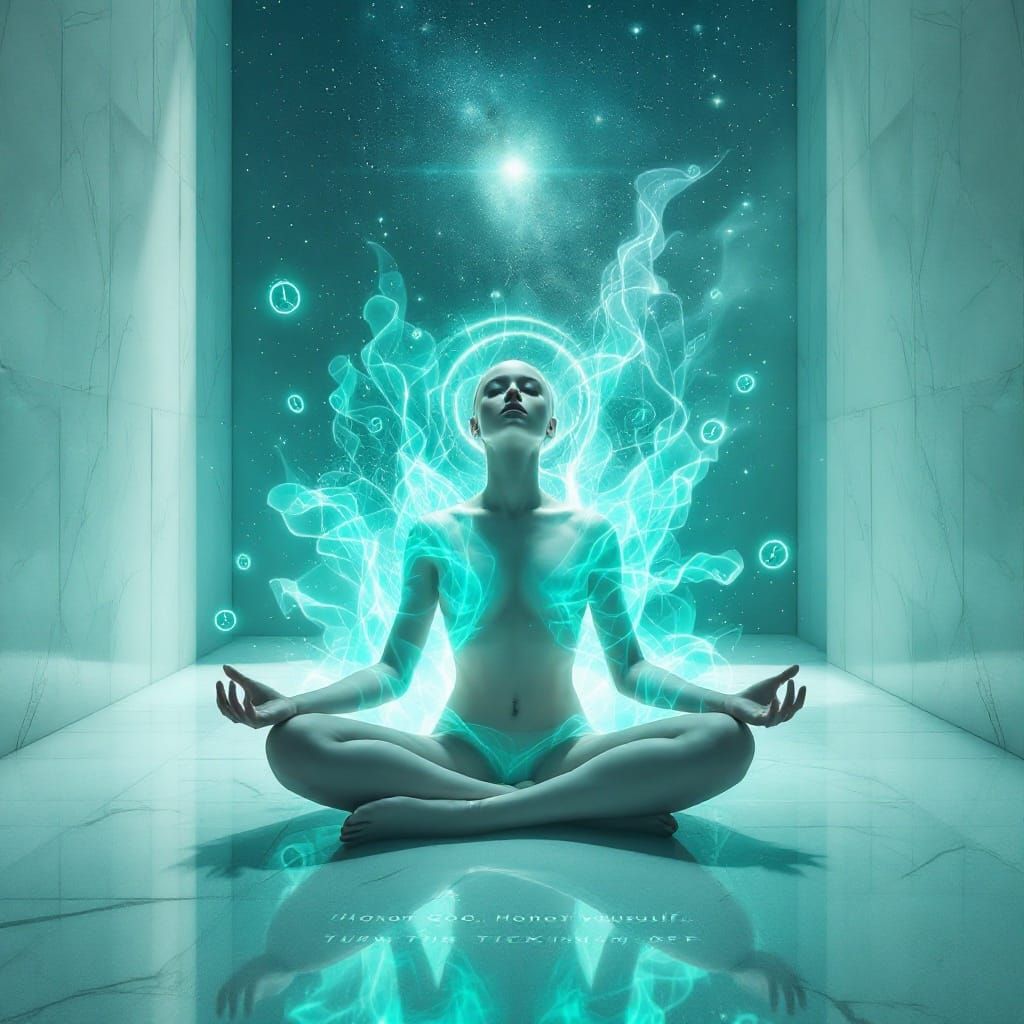 Androgynous Figure Meditating Under Starry Sky