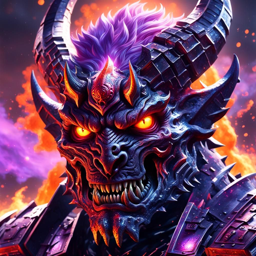 Fiery Warrior Demon in Hypermodern Style