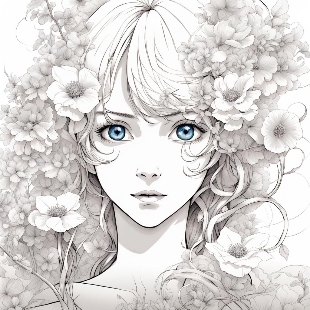 Blooming Woman: A Surreal Anime Illustration