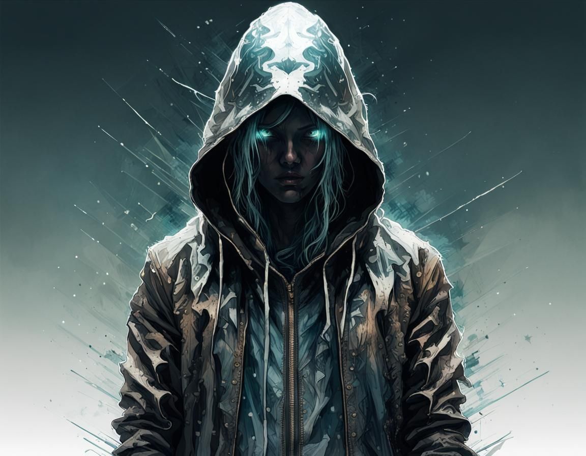 Mysterious Cyberpunk Hooded Figure Illustration