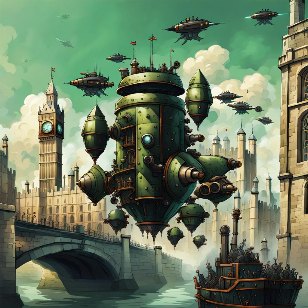 Tower of London Under Steampunk Alien Invasion