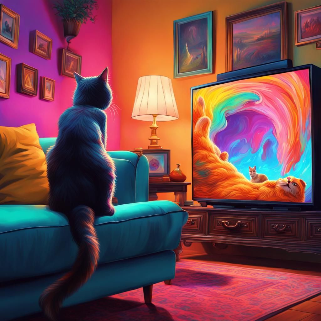 Cat and Person Watching TV: Digital Matte Painting