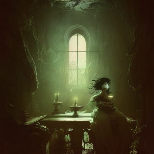 Magical Haunted House Illustration in Art Nouveau Style