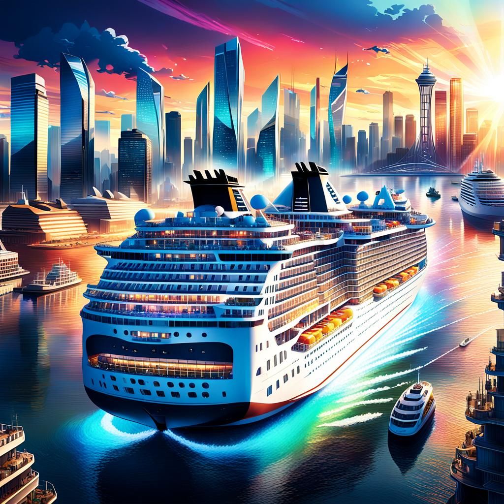 Gigantic Cruise Ship Arriving in City Port: 3D Render