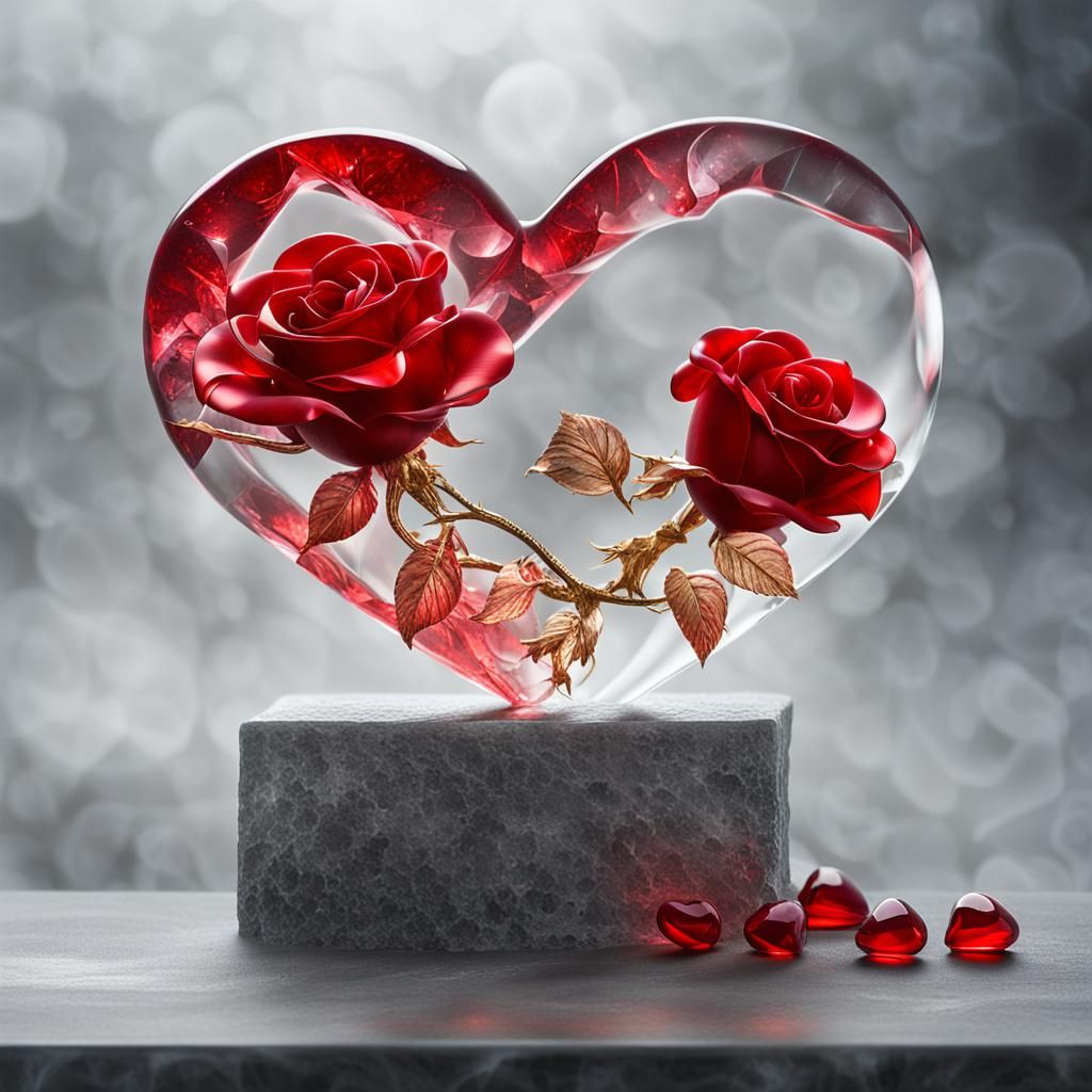 Crystal Heart and Rose: Surreal Macro Photography