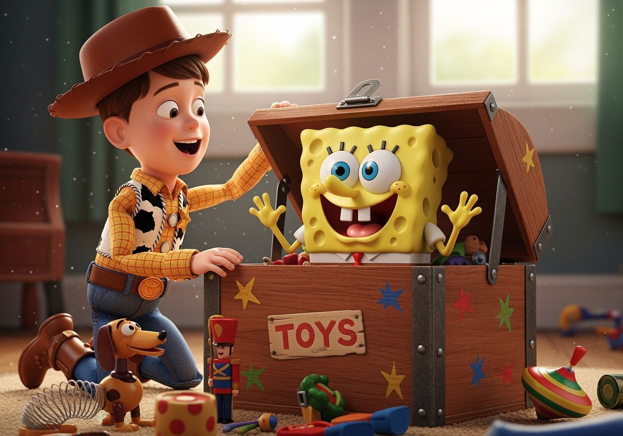 Andy Opens Toy Box with Spongebob Figurine
