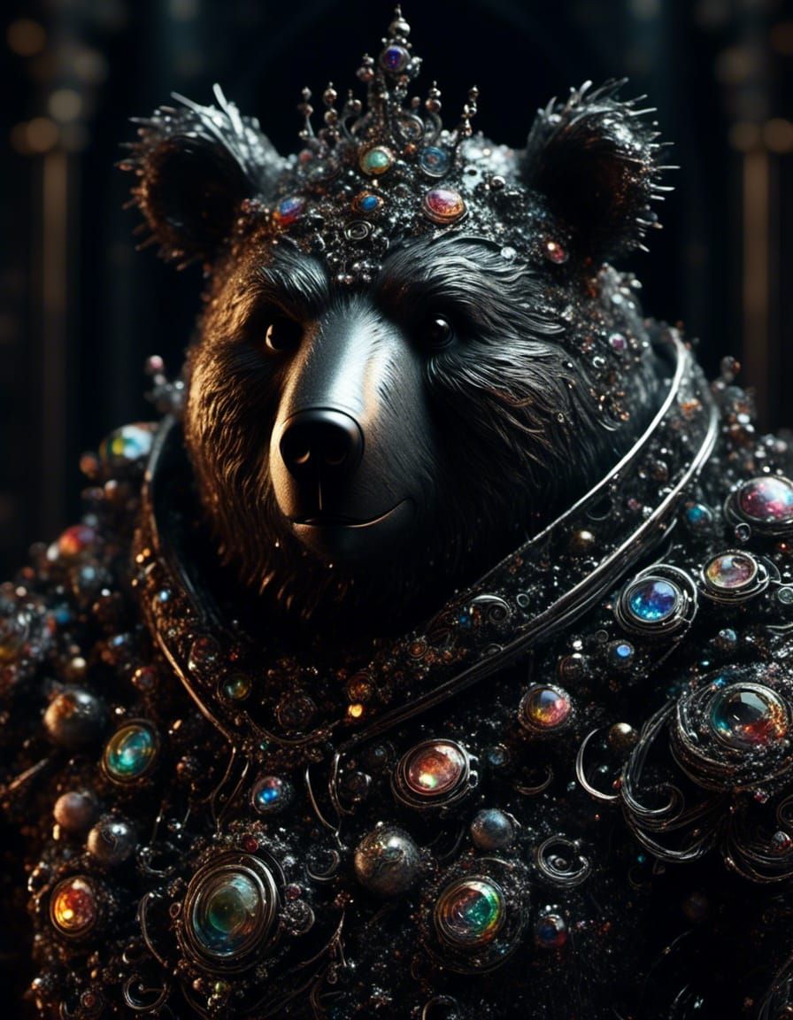 Gothic Obese Bear Pope Portrait with Crystal Ribbons