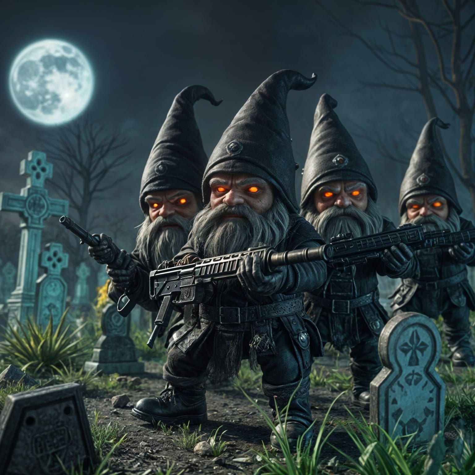 Dark Garden Dwarves Unleash Mayhem Under Ominous Night Sky