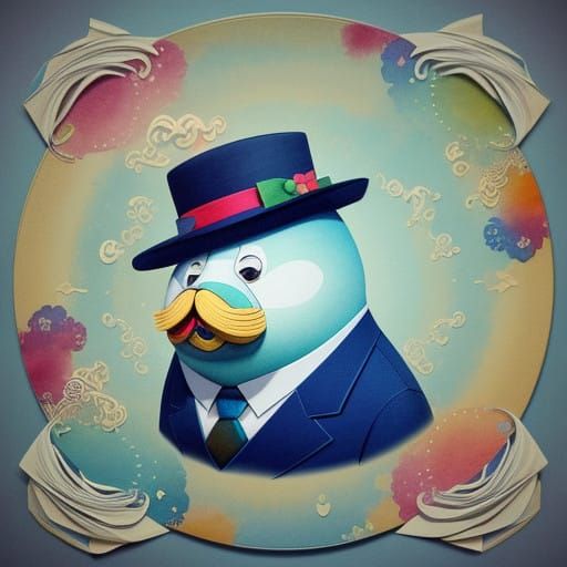 Whimsical Origami Walrus in a Dapper Hat