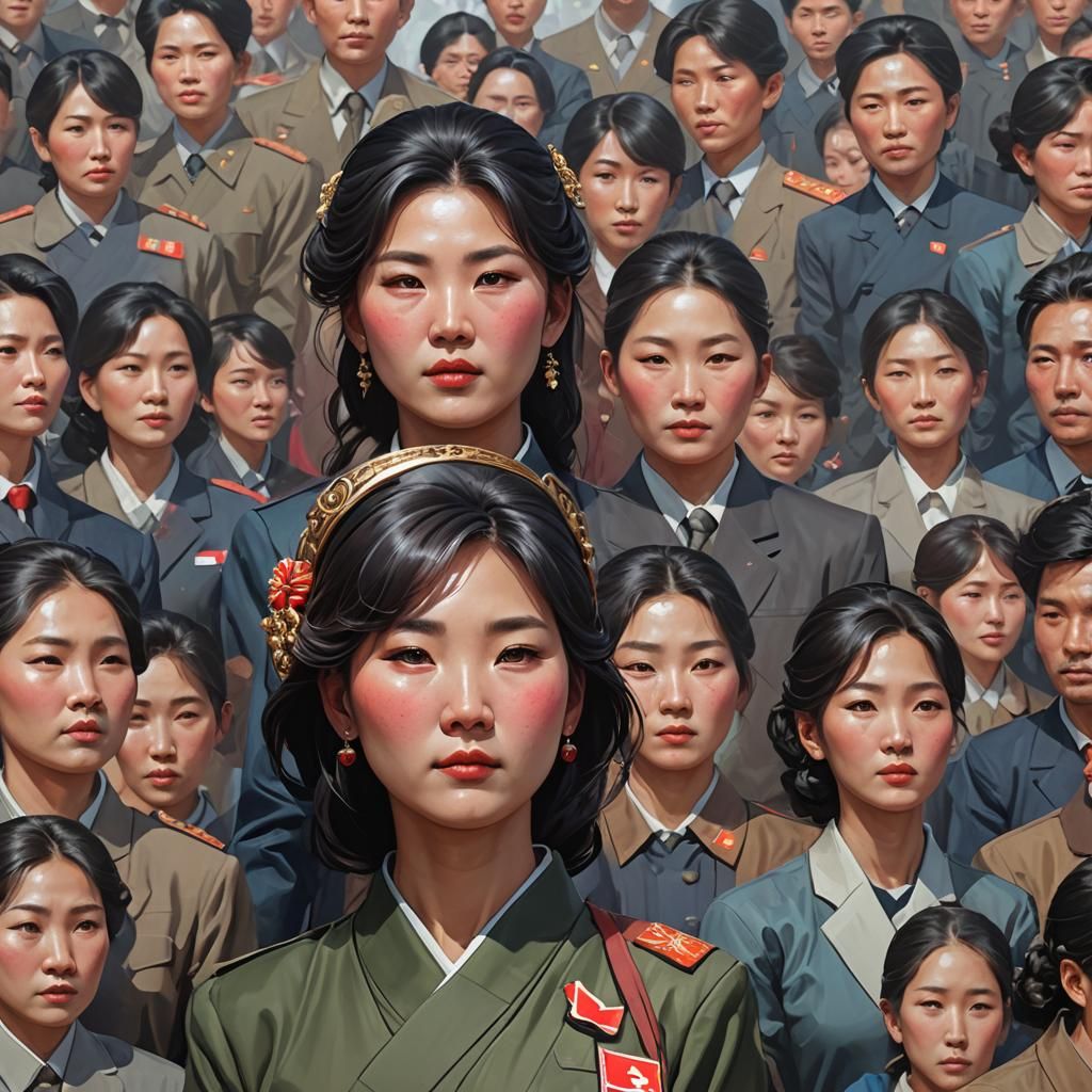 Beautiful North Korean Woman Portrait in Hyperdetailed Style