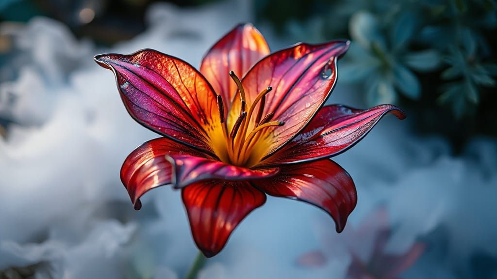 Stained Glass Lily in Art Nouveau Style