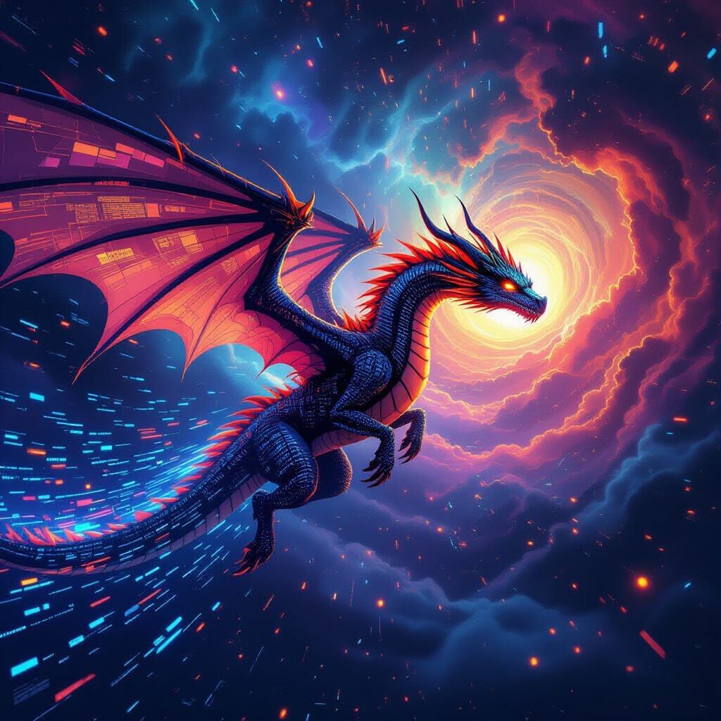 Digital Dragon Soars Through Cosmic Data Nebula