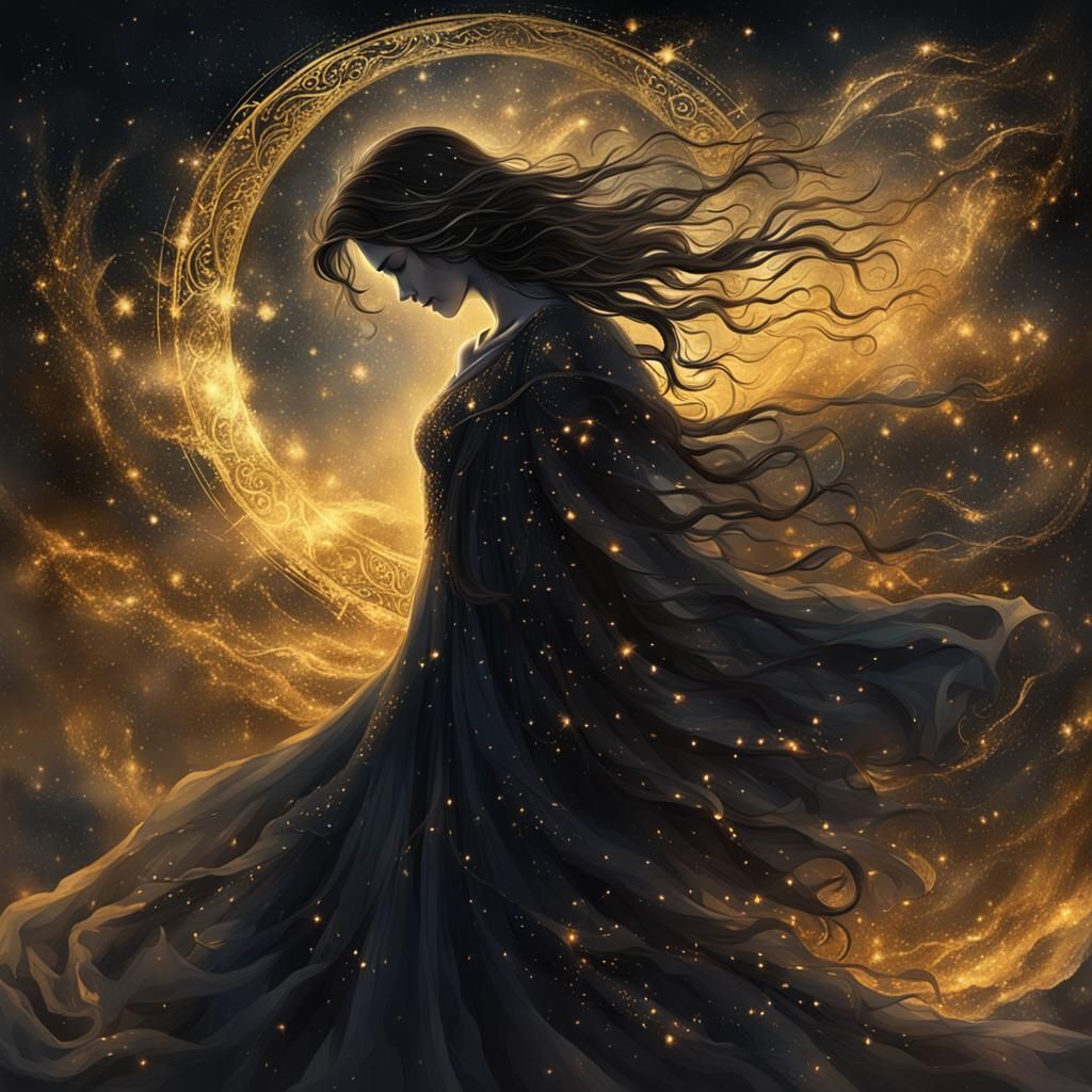 Ethereal Portrait: Golden Eyes in the Night