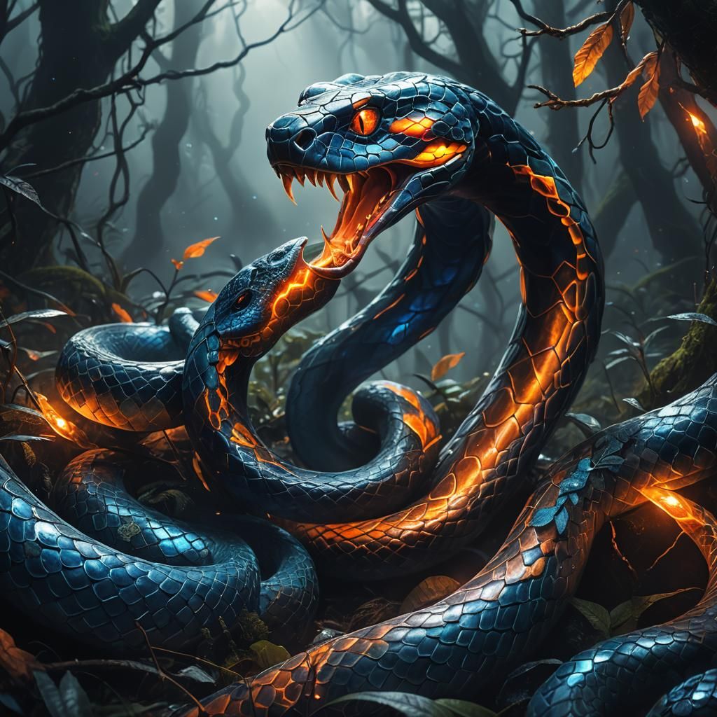 Mystical Forest Snake Coiled Around Crystal