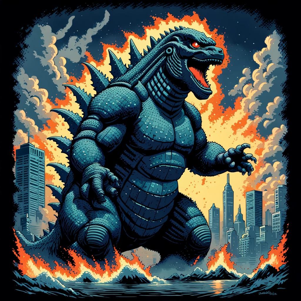 Godzilla Minus One Pixel Art T-Shirt Design