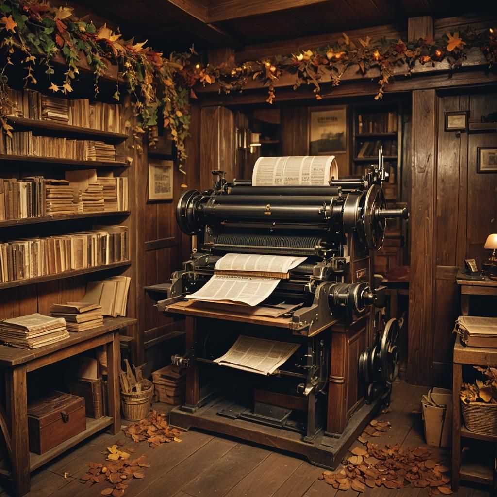 Rustic Newspaper Printer in Autumnal Light