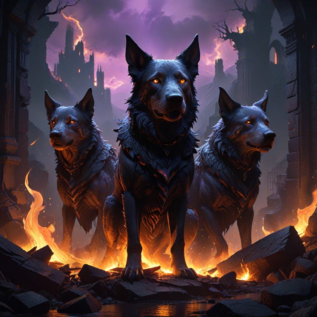 Dark Fantasy Hounds in Fiery Embers