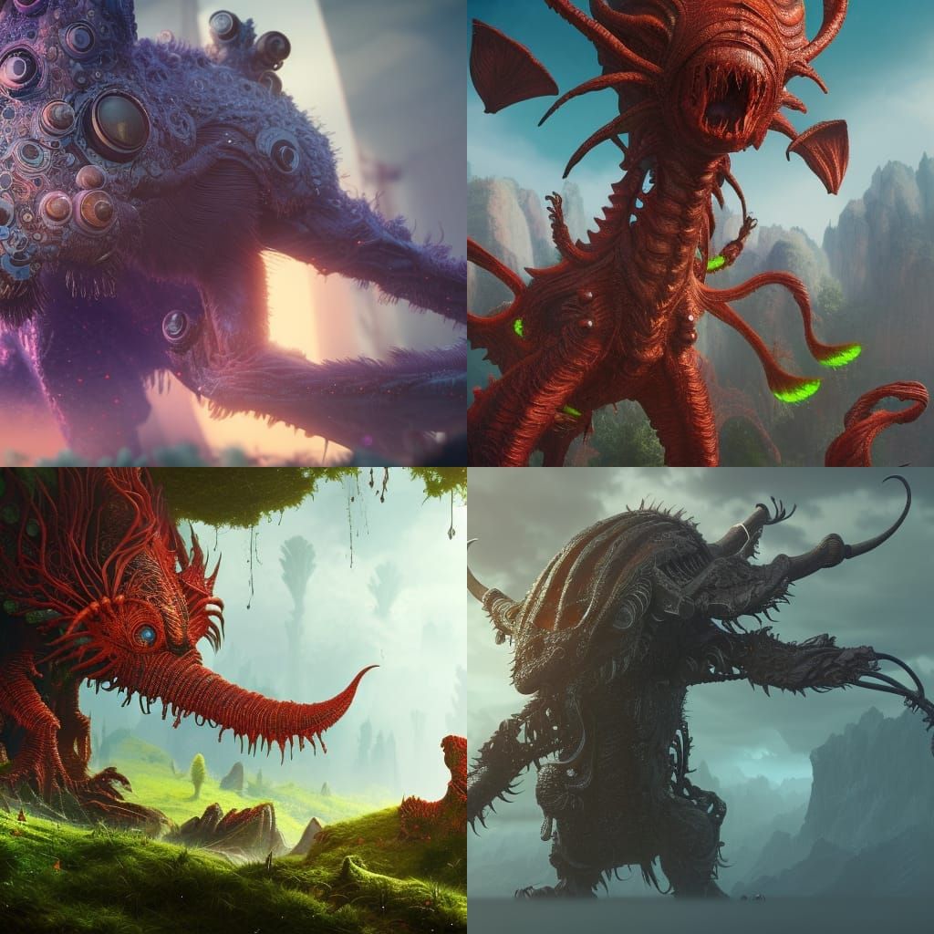 Fluffy Alien Creatures in Detailed Fantasy Art