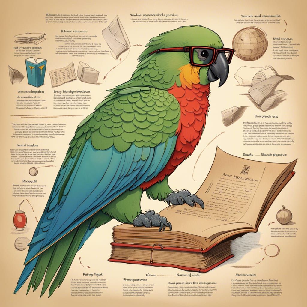 Parrot Wizard Studying Magic Spells