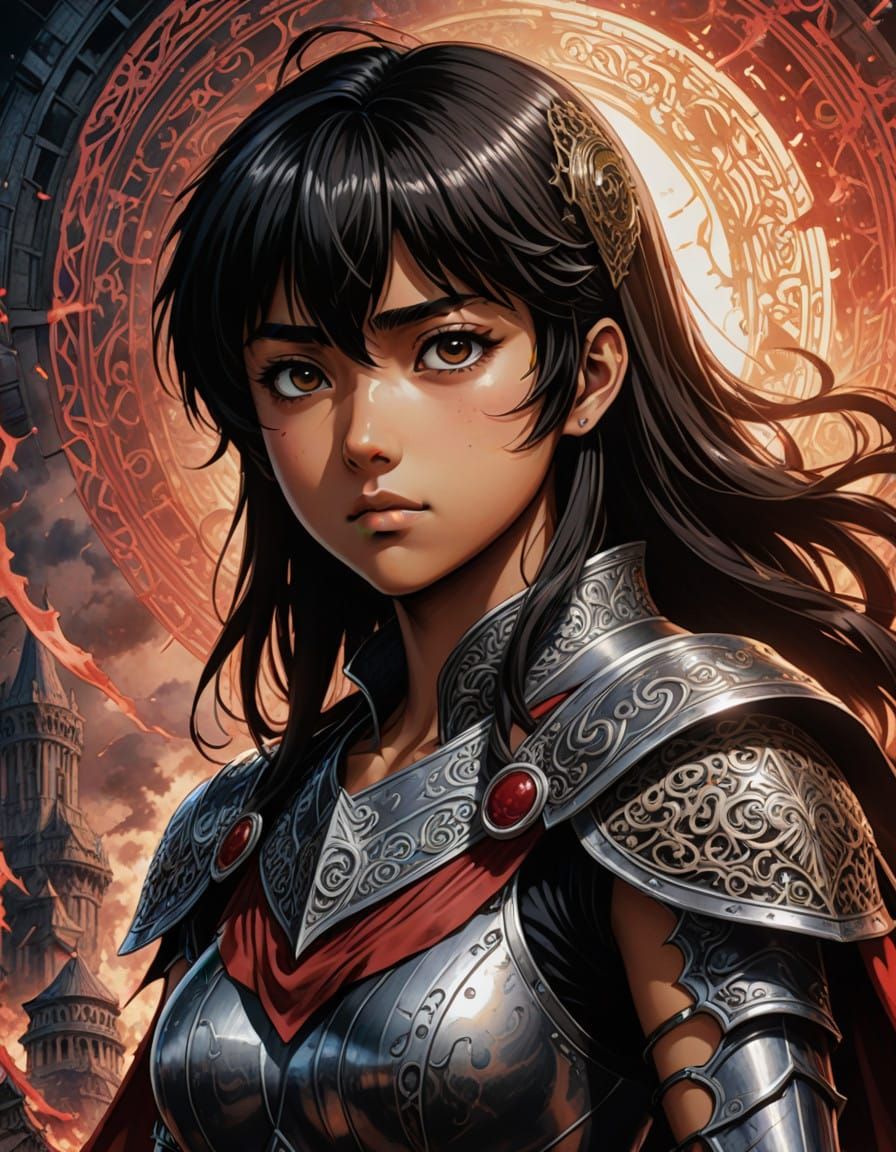 Intricate Anime Portrait of Casca from Berserk in Earthy Ton...