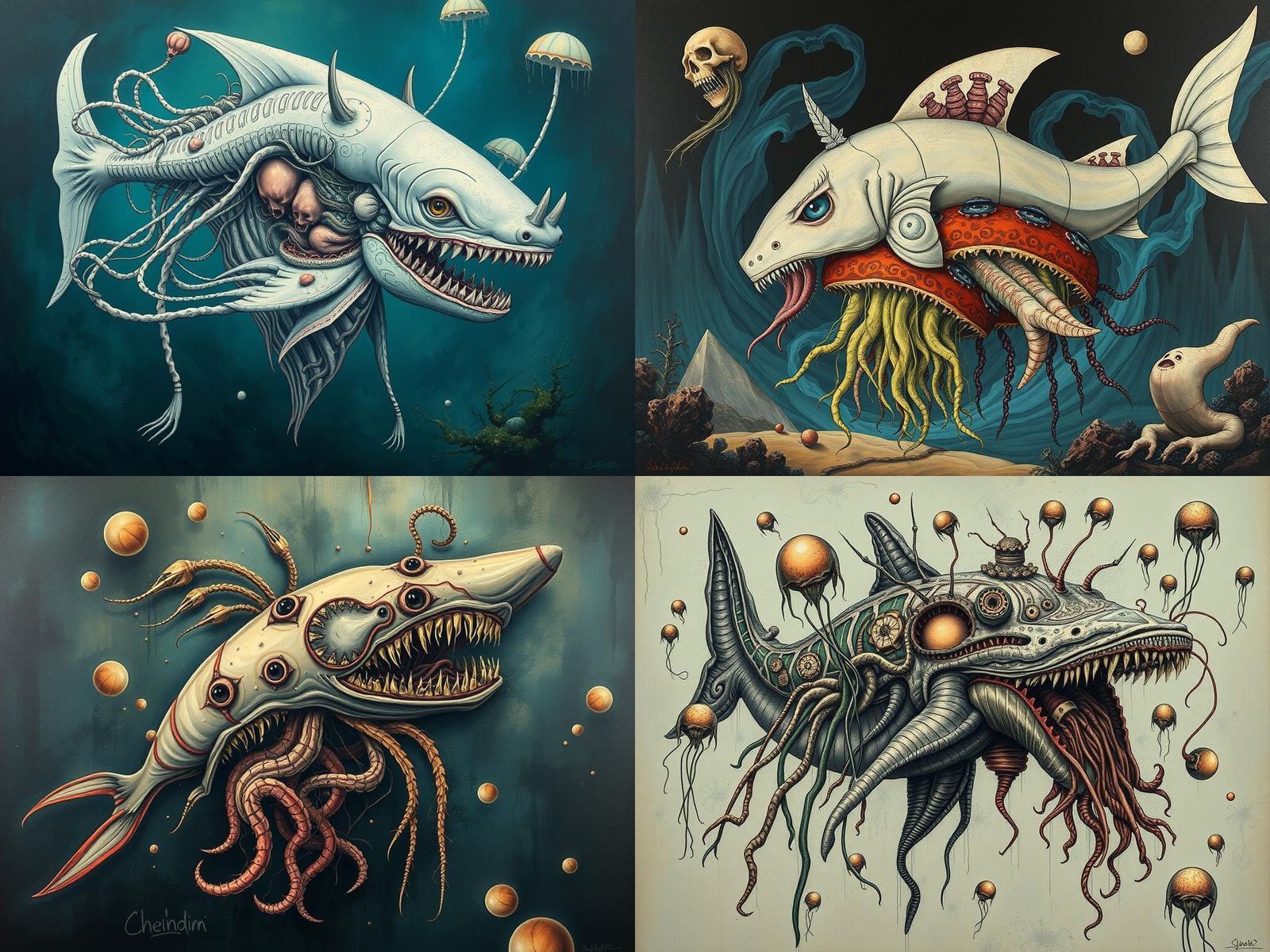 Surreal Horror Hybrid in Dystopian Landscape