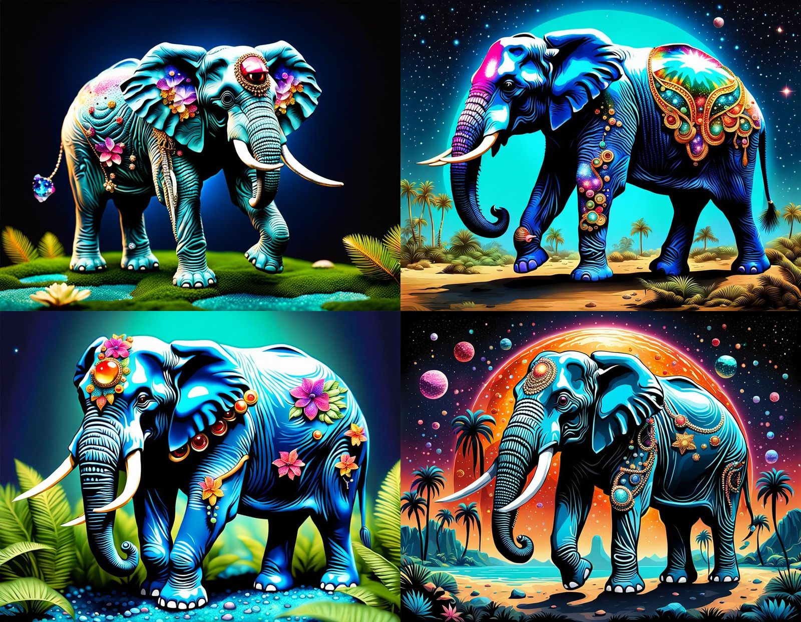 Bejeweled Oasis with Mutant Elephant on Tropical Planet