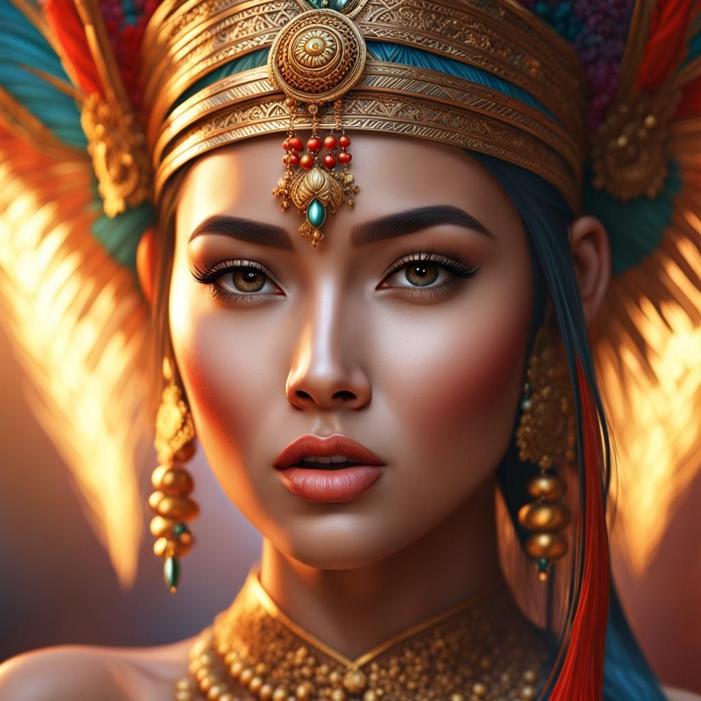 Beautiful Javanese Girl in High Slit Dress: 3D Render