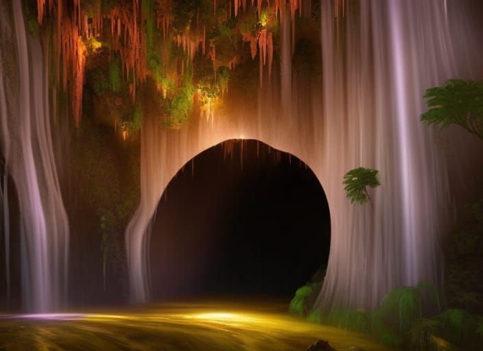 Mystical Forest Cave Entrance in Matte Painting Style