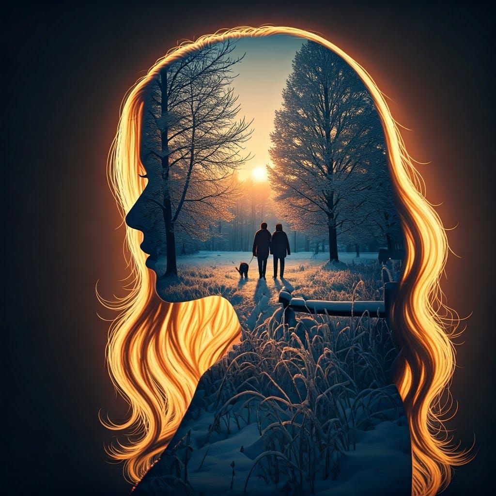 Winter Scene in a Woman's Profile Portrait, Cinematic and Fr...