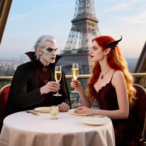 A silver-haired young-looking vampire and a beautiful young ...