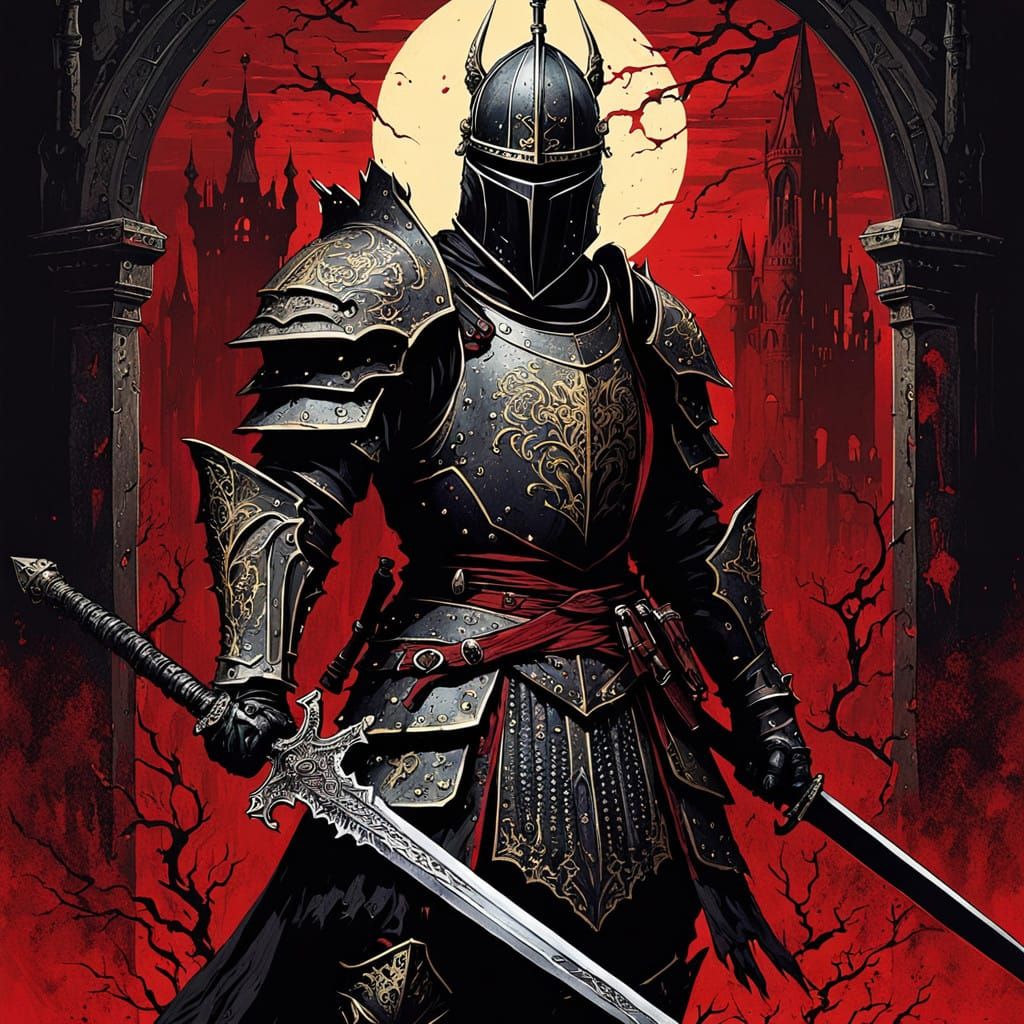Majestic Black Knight in Dark Fantasy Realm