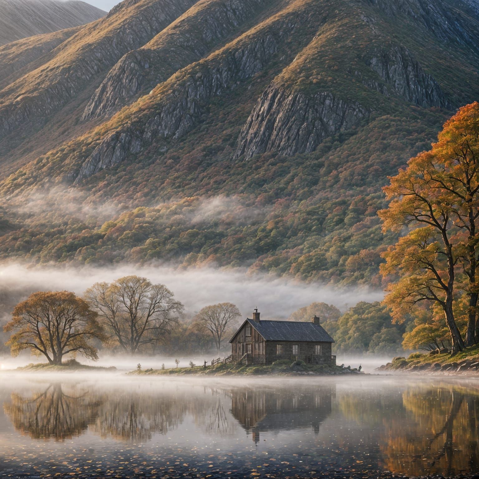 Crummock Water Cloud Inversion: Watercolor Autumnal Dawn
