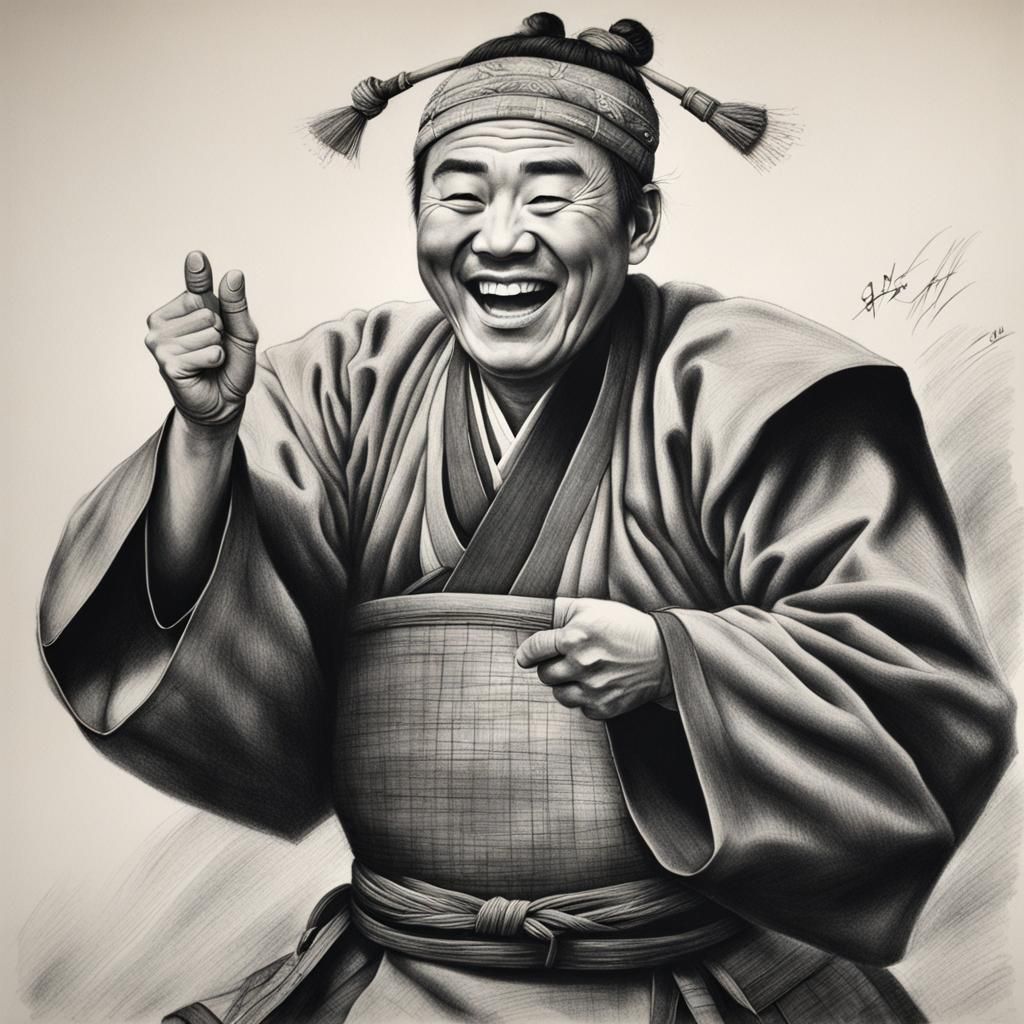 Korean Man in Traditional Clothing: Charcoal Drawing