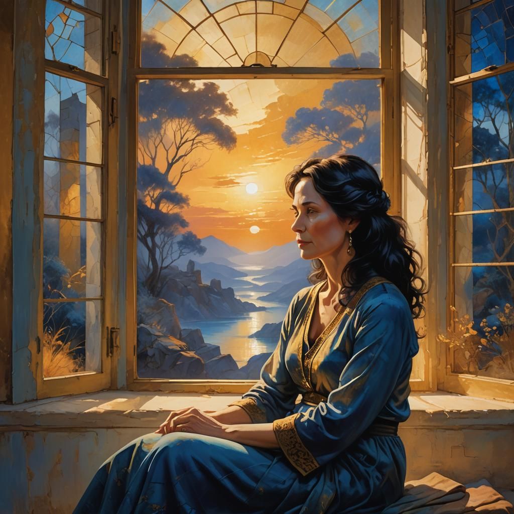 Sunset Portrait of Woman with Black Hair in Magical Realism ...