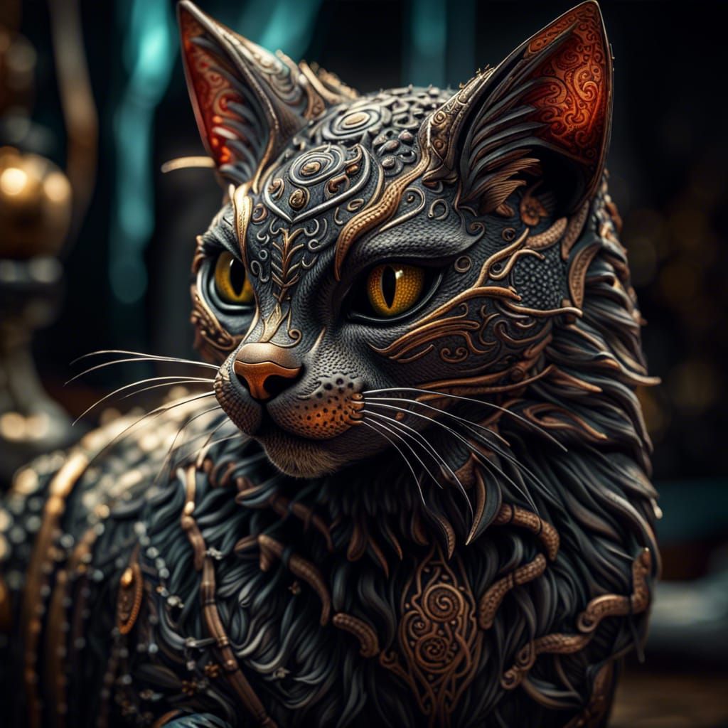 Hyperrealistic Fantasy Cat Portrait in High Definition